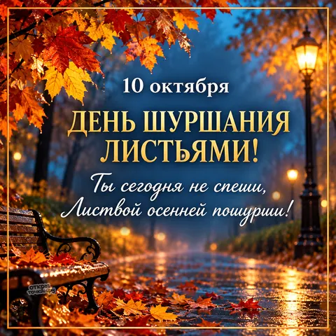 Открытка «День шуршания листьями, осенний вечер и медные клёны»