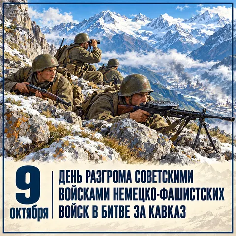 Открытка «Битва за Кавказ, защитники горного перевала» — День разгрома советскими войсками немецко-фашистских войск в битве за Кавказ