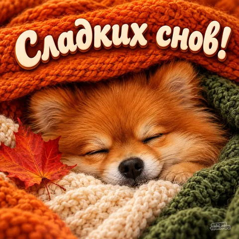 Открытка сладких снов осенний шпиц