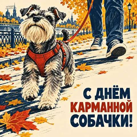 Открытка «Крошечный шнауцер командует прогулкой 10» — День карманной собачки