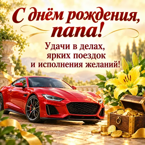 Открытка «Папе с днём рождения удача и поездки»