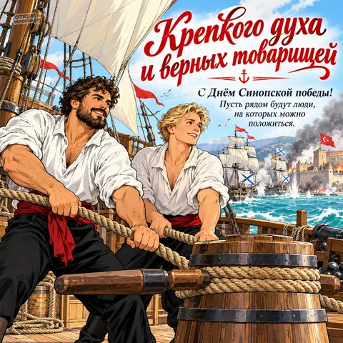 Открытка «День Синопской победы, моряки у лебёдки на палубе» — День победы русской эскадры у мыса Синоп