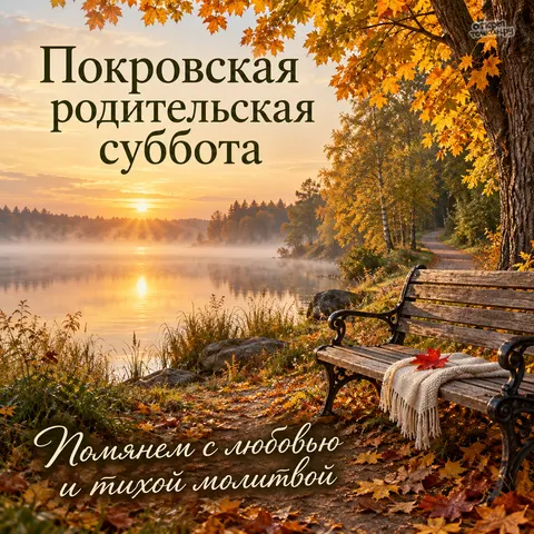 Открытка «Покровская родительская суббота, тихая скамейка у осеннего озера»