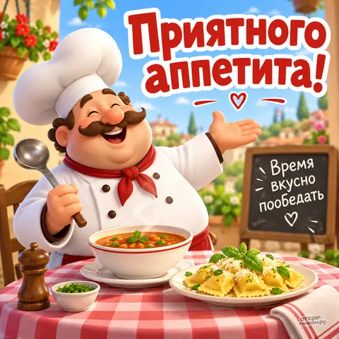 Открытка «Приятного аппетита, время вкусно пообедать»