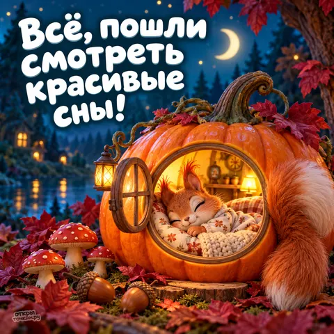 Открытка «Всё, пошли смотреть сны» — Спокойной ночи