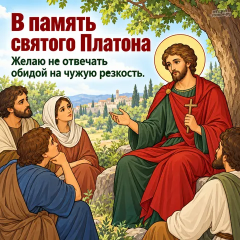 Открытка «День памяти мученика Платона, беседа с людьми под смоковницей у гор»