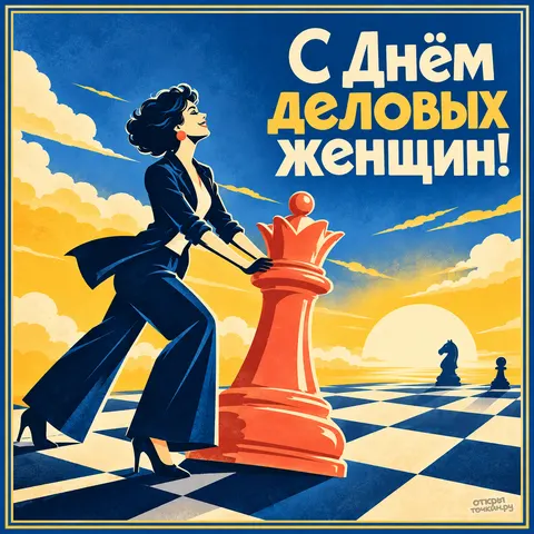 Открытка «День деловых женщин, красная книжная лавка навес и птичка» — День деловых женщин в России