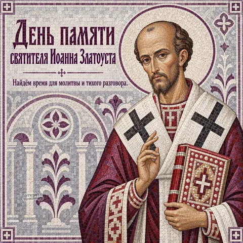 Открытка «День памяти Иоанна Златоуста, мозаика святителя с Евангелием в арке»