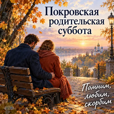 Открытка «Покровская родительская суббота, близкие на скамейке осенней аллеи»
