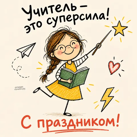 Открытка «Учитель это суперсила»