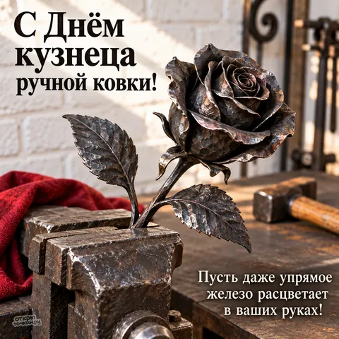 Открытка «День кузнеца ручной ковки, Кованая роза»