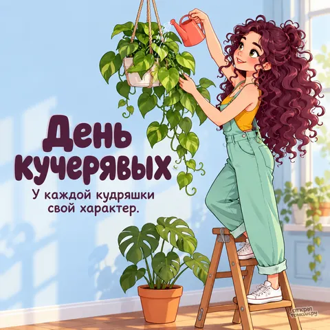 Открытка «Кудрявая забота о растении 10» — День кучерявых