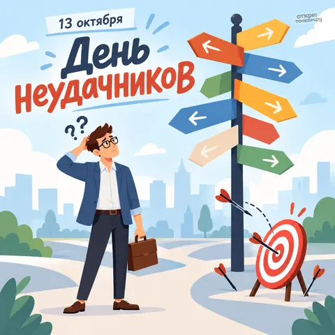 Открытка «День неудачников, указатели и промахи мимо мишени»