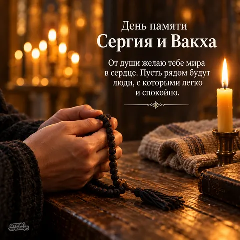 Открытка «День памяти Сергия и Вакха, руки с четками и свечой» — День памяти святых мучеников Сергия и Вакха