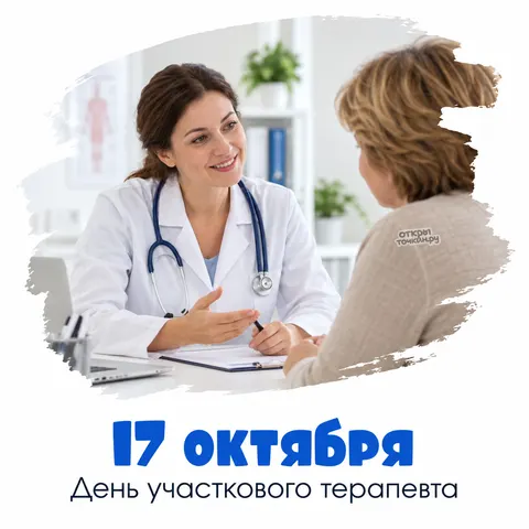Открытка «День участкового терапевта, 17 октября, врач на приёме с пациенткой»
