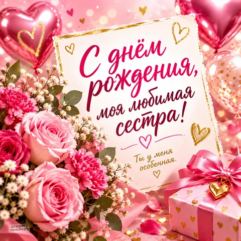 Открытка «С днём рождения сестра, моя любимая, ты особенная»