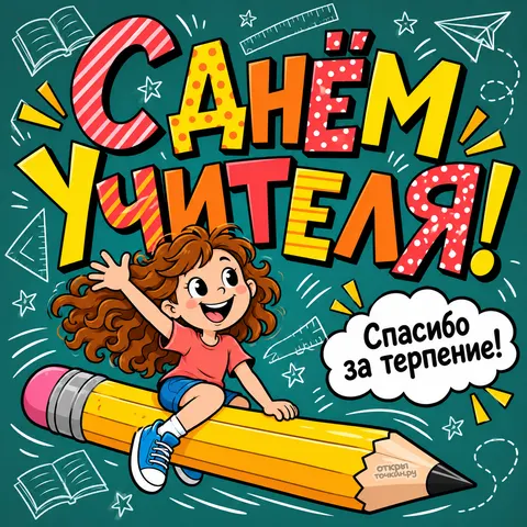Открытка «Весёлая открытка с днём учителя»
