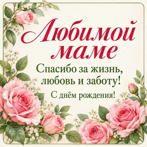 Открытка «Любимой маме, спасибо за жизнь, любовь и заботу» — День рождения
