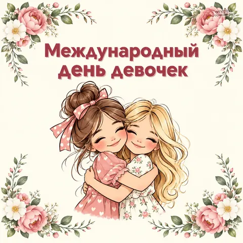 Открытка «С международным днём девочек, две девочки в объятии»
