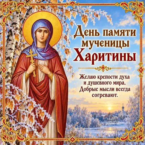 Открытка «День памяти Харитины Амисийской, желаю крепости духа и душевного мира» — День памяти мученицы Харитины Амисийской