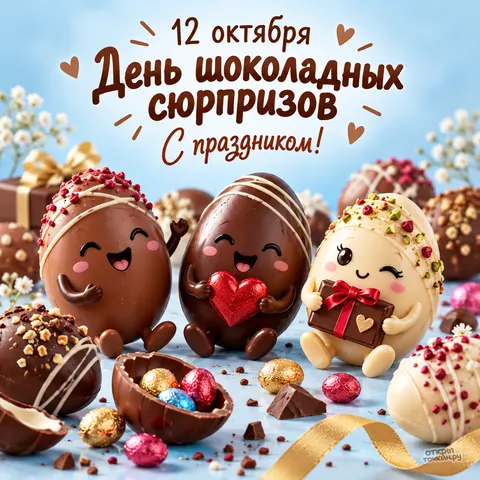 Открытка «С днём шоколадных сюрпризов, милые шоколадные яйца»