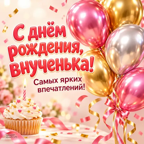 Открытка «День рождения» — Праздник внученьки с воздушными шарами