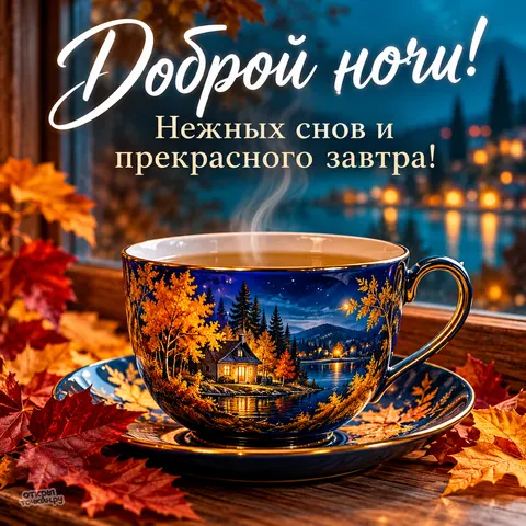 Открытка «Доброй ночи, нежных снов и прекрасного завтра» — Спокойной ночи