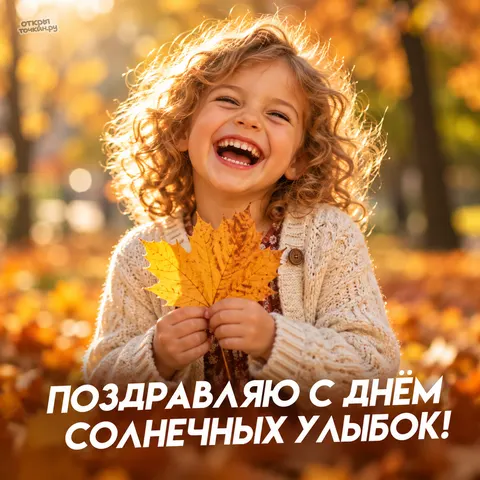 Открытка «С днём солнечных улыбок, детский смех в осеннем парке»