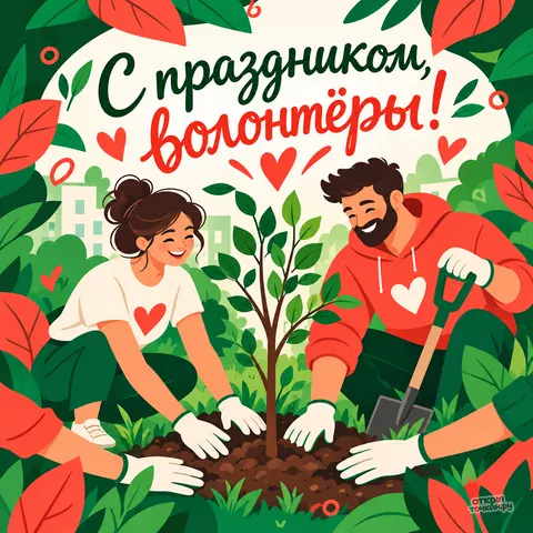 Открытка «День волонтёра, посадка молодого дерева» — День добровольца