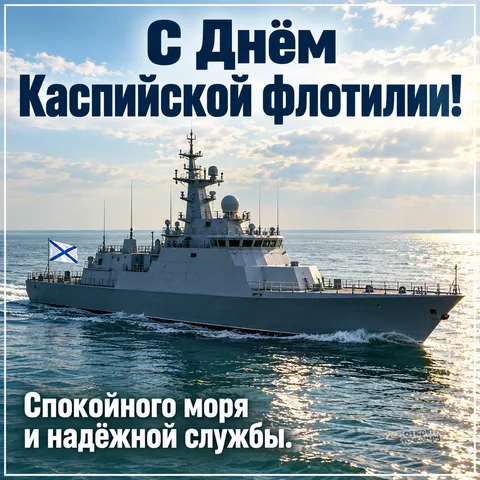 Открытка «День Каспийской флотилии, Корабль на рейде» — День Каспийской флотилии ВМФ РФ
