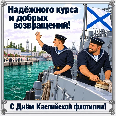 Открытка «День Каспийской флотилии, Матросы на палубе» — День Каспийской флотилии ВМФ РФ