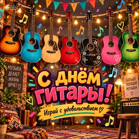 Открытка «Всемирный день гитары, играй с удовольствием»