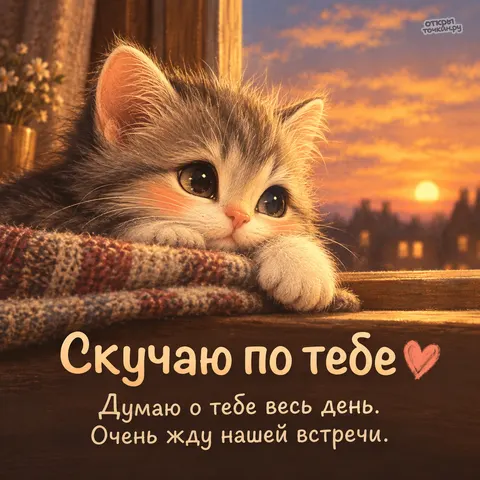 Открытка «Скучаю, думаю о тебе весь день»