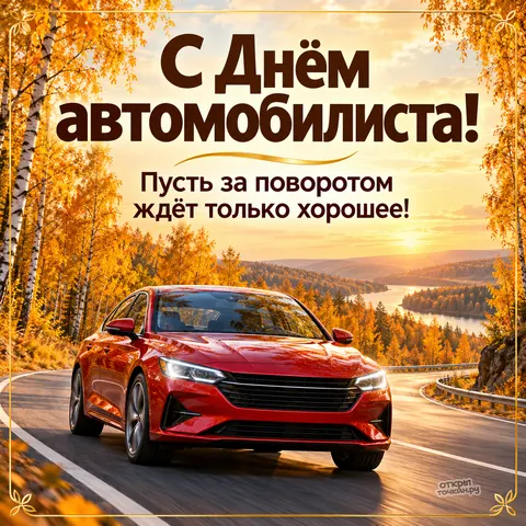 Открытка «День автомобилиста, осенняя дорога» — День работников автомобильного транспорта