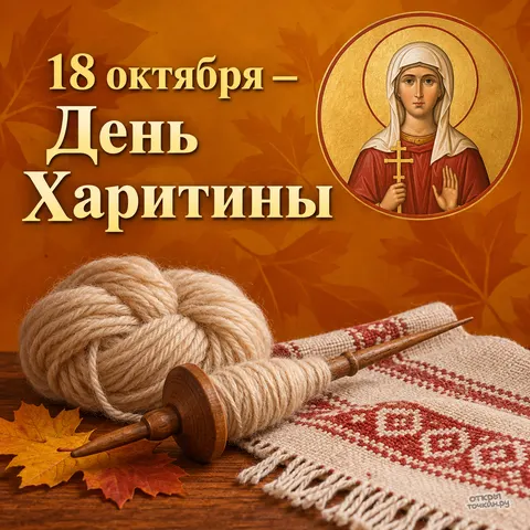 Открытка «День памяти Харитины Амисийской, 18 октября, прялка и клубок шерсти» — День памяти мученицы Харитины Амисийской