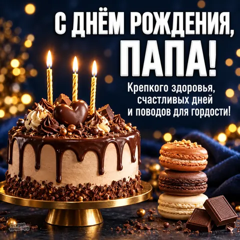 Открытка «Сапфировая открытка с тортом для папы» — День рождения