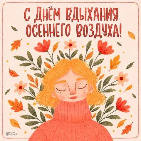 Открытка «С днём вдыхания осеннего воздуха, рыжая девушка» — День вдыхания осеннего воздуха