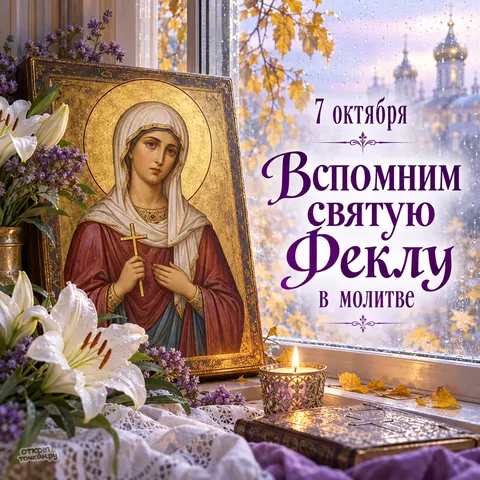 Открытка «С днём святой Феклы, белые лилии у дождливого окна» — Равноапостольная Фекла Иконийская