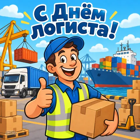 Открытка «С днём логиста, логист в порту»