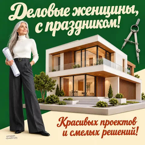 Открытка «День деловых женщин, багеты в корзине и такса у двери» — День деловых женщин в России