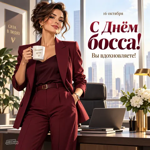 Открытка «С днём босса, новых побед, босс с большим пальцем вверх, стиль комикса» — День шефа (День босса)