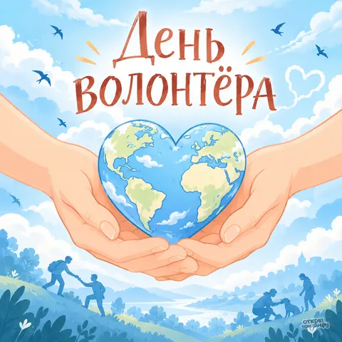 Открытка «День волонтёра, планета сердце в ладонях» — День добровольца