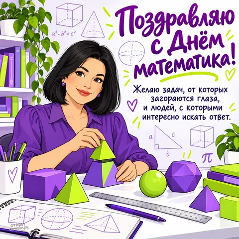 Открытка «День математика, Женщина с фигурами»