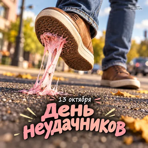 Открытка «День неудачников, жвачка на подошве»