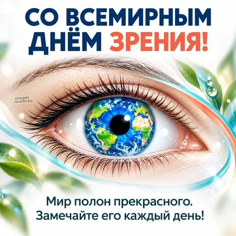 Открытка «Со Всемирным днём зрения, глаз с земным шаром в радужке»