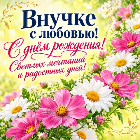 Открытка «День рождения» — Ромашки и космея для любимой внучки