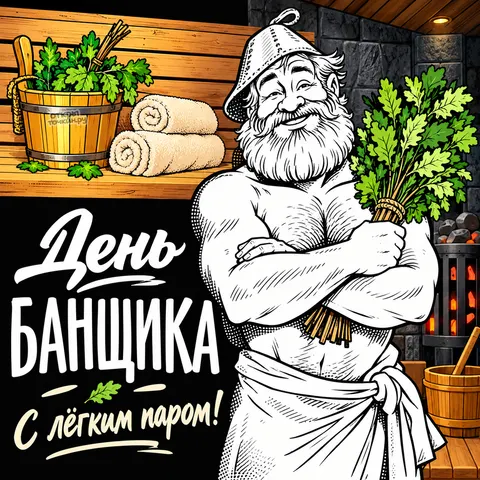 Открытка «День банщика с графическим мастером в парной»