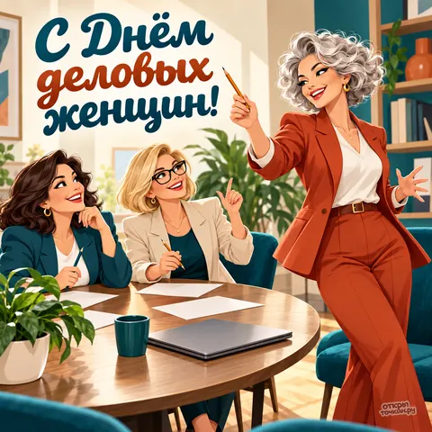 Открытка «День деловых женщин, обсуждение проекта в офисе» — День деловых женщин в России