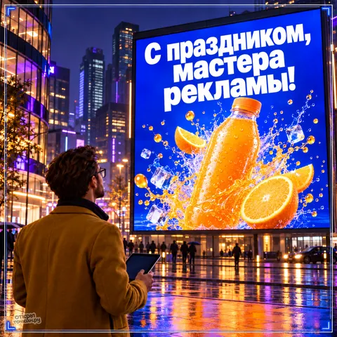 Открытка «День рекламщика, городской билборд» — День работников рекламы