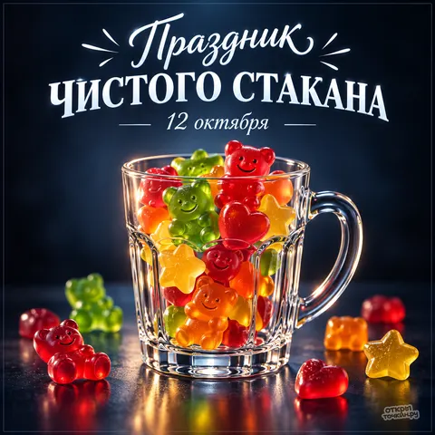 Открытка «Праздник чистого стакана, мармеладные мишки»